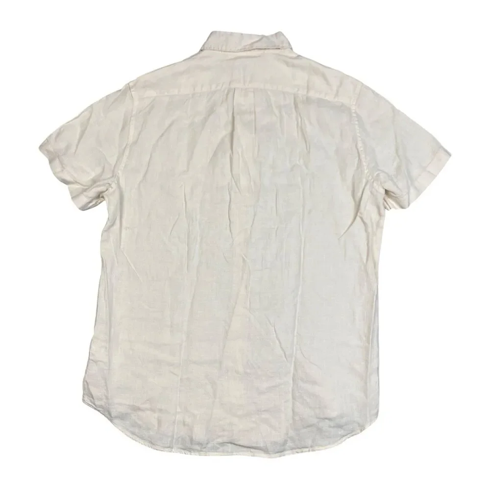 J Crew Washed Linen Shirt Mens M Natural Beige Short Sleeve Button Front CH600 - Picture 8 of 13
